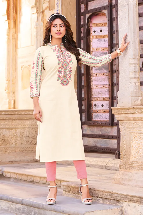 Women_Cream_Embroidered_Straight_Kurta_|_Elegant_Ethnic_Cotton_Kurta