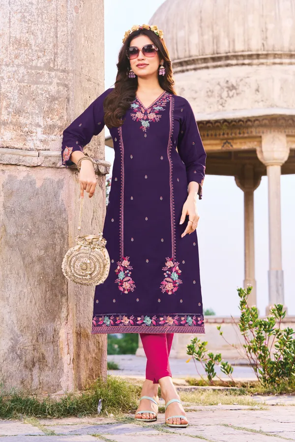 Women_Royal_Purple_Floral_Embroidered_Kurta_|_Premium_Cotton_Linen_Ethnic_Kurti