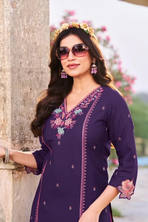 Women_Royal_Purple_Floral_Embroidered_Kurta_|_Premium_Cotton_Linen_Ethnic_Kurti