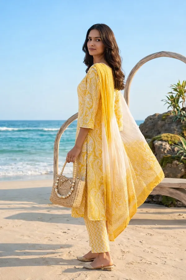 Women_Yellow_&_White_Paisley_Printed_Cotton_Suit_Set_|_Straight_Kurta_with_Zig-Zag_Pants_&_Dual-Tone_Dupatta