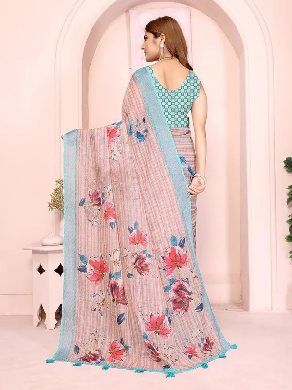 Women's_Linen_Cotton_Saree_for_Women_|_Floral_&_Leaf_Print_|_Soft_&_Breathable_Fabric_|_For_Traditional,_Festive_&_Wedding_|_5.5m_Saree_+_0.8m_Blouse_Piece_(Beige_with_Aqua_Blue)