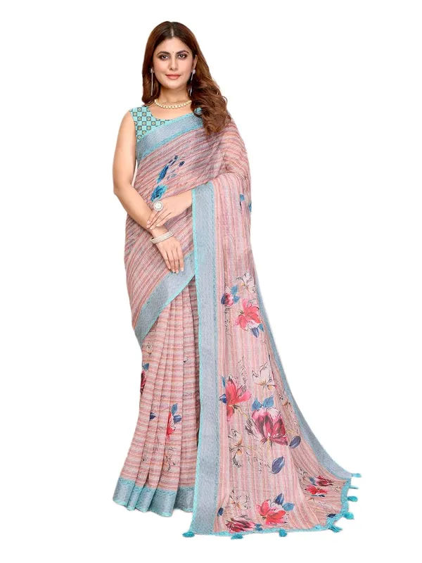 Women's_Linen_Cotton_Saree_for_Women_|_Floral_&_Leaf_Print_|_Soft_&_Breathable_Fabric_|_For_Traditional,_Festive_&_Wedding_|_5.5m_Saree_+_0.8m_Blouse_Piece_(Beige_with_Aqua_Blue)