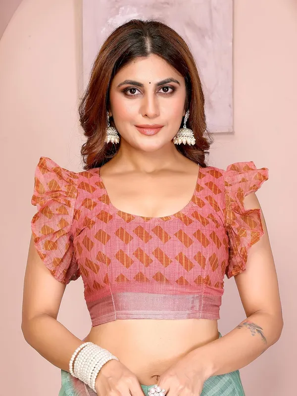 Women's_Linen_Cotton_Saree_for_Women_|_Floral_&_Leaf_Print_|_Soft_&_Breathable_Fabric_|_For_Traditional,_Festive_&_Wedding_|_5.5m_Saree_+_0.8m_Blouse_Piece_(Mint_Green_with_Pink)