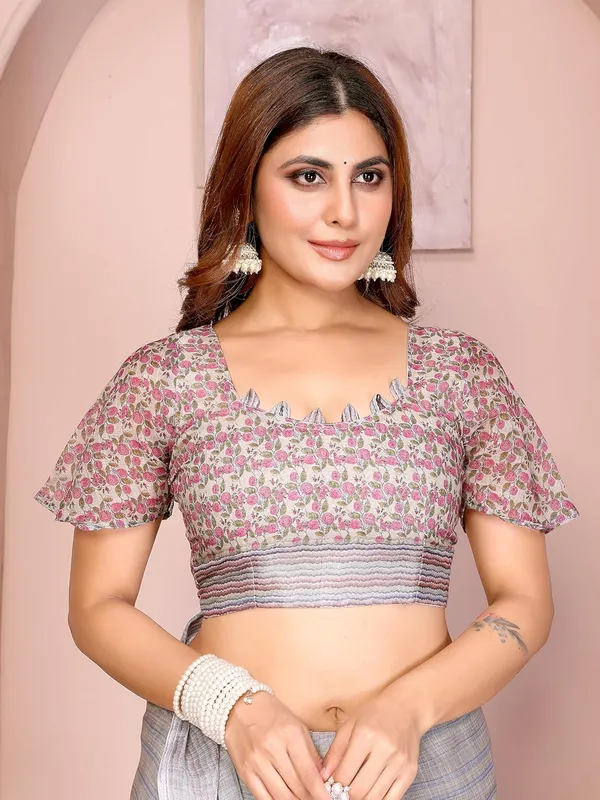 Women's_Linen_Cotton_Saree_for_Women_|_Floral_&_Leaf_Print_|_Soft_&_Breathable_Fabric_|_For_Traditional,_Festive_&_Wedding_|_5.5m_Saree_+_0.8m_Blouse_Piece_(Soft_Grey_with_Pink)