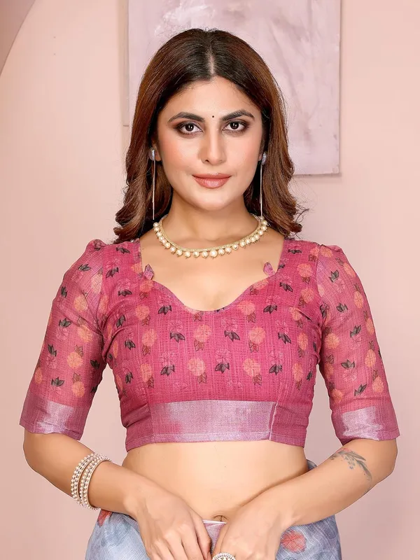 Women's_Linen_Cotton_Saree_for_Women_|_Floral_&_Leaf_Print_|_Soft_&_Breathable_Fabric_|_For_Traditional,_Festive_&_Wedding_|_5.5m_Saree_+_0.8m_Blouse_Piece_(Sky_Blue_with_Pink)
