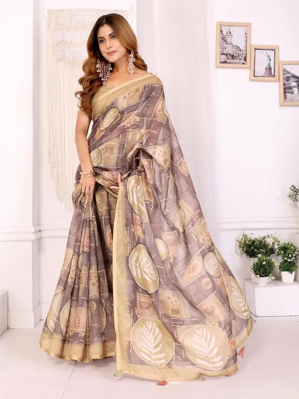 Women's_Elegant_Chanderi_Saree_with_Digital_Prints_|_Floral,_Leaf,_Geometric_&_Ethnic_Designs_|_Traditional,_Festive_&_Wedding_|_5.5m_Saree_+_0.8m_Blouse_(Cream_with_Beige)