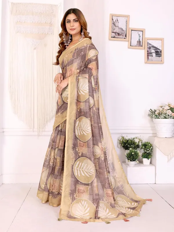 Women's_Elegant_Chanderi_Saree_with_Digital_Prints_|_Floral,_Leaf,_Geometric_&_Ethnic_Designs_|_Traditional,_Festive_&_Wedding_|_5.5m_Saree_+_0.8m_Blouse_(Cream_with_Beige)