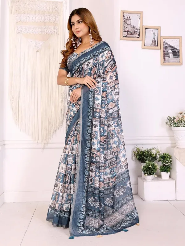 Women's_Elegant_Chanderi_Saree_with_Digital_Prints_|_Floral,_Leaf,_Geometric_&_Ethnic_Designs_|_Traditional,_Festive_&_Wedding_|_5.5m_Saree_+_0.8m_Blouse_(Grey_with_Sky_Blue)