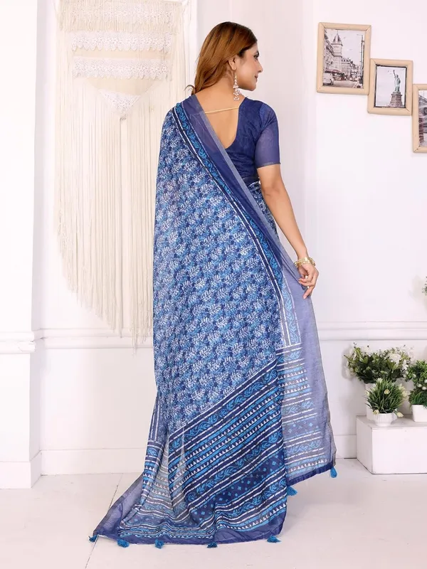 Women's_Elegant_Chanderi_Saree_with_Digital_Prints_|_Floral,_Leaf,_Geometric_&_Ethnic_Designs_|_Traditional,_Festive_&_Wedding_|_5.5m_Saree_+_0.8m_Blouse_(Royal_Blue_with_Navy_Blue)