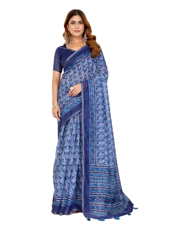 Women's_Elegant_Chanderi_Saree_with_Digital_Prints_|_Floral,_Leaf,_Geometric_&_Ethnic_Designs_|_Traditional,_Festive_&_Wedding_|_5.5m_Saree_+_0.8m_Blouse_(Royal_Blue_with_Navy_Blue)