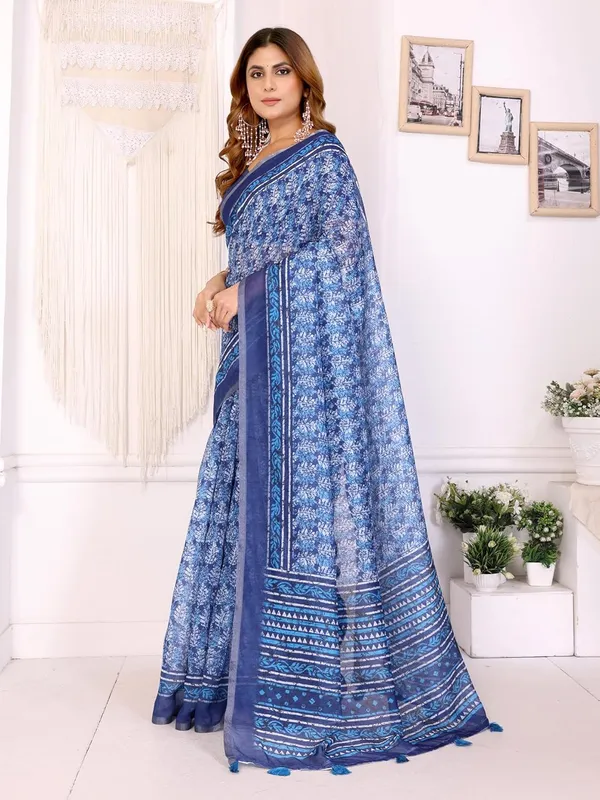 Women's_Elegant_Chanderi_Saree_with_Digital_Prints_|_Floral,_Leaf,_Geometric_&_Ethnic_Designs_|_Traditional,_Festive_&_Wedding_|_5.5m_Saree_+_0.8m_Blouse_(Royal_Blue_with_Navy_Blue)