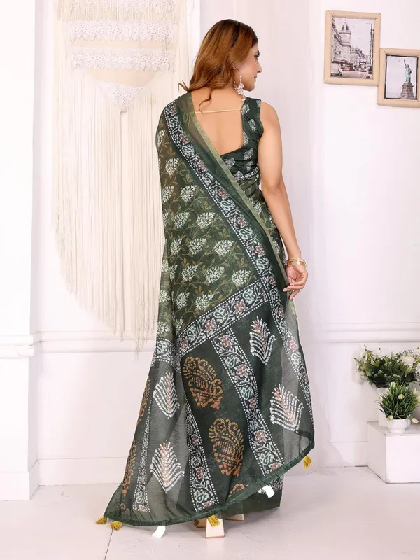 Women's_Elegant_Chanderi_Saree_with_Digital_Prints_|_Floral,_Leaf,_Geometric_&_Ethnic_Designs_|_Traditional,_Festive_&_Wedding_|_5.5m_Saree_+_0.8m_Blouse_(Deep_Olive_Green_with_Multicolor)