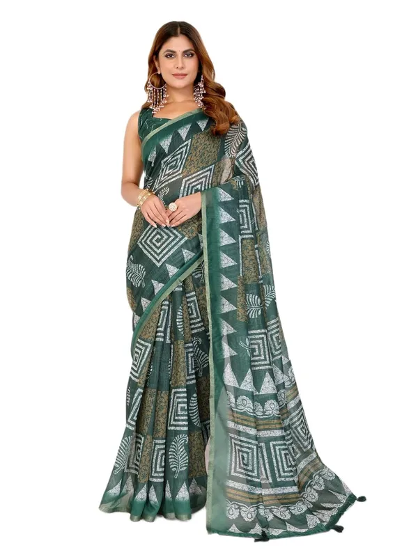 Women's_Elegant_Chanderi_Saree_with_Digital_Prints_|_Floral,_Leaf,_Geometric_&_Ethnic_Designs_|_Traditional,_Festive_&_Wedding_|_5.5m_Saree_+_0.8m_Blouse_(Bottle_Green_with_White_&_Mustard)