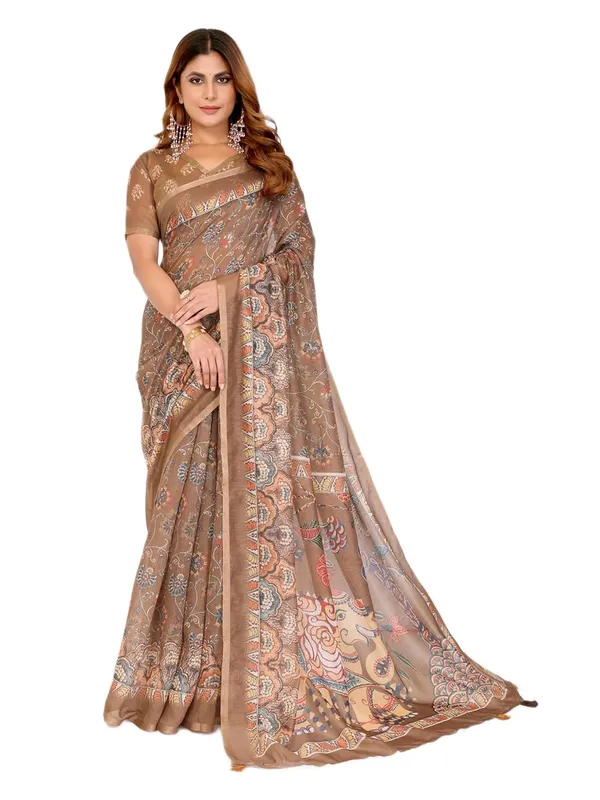 Women's_Elegant_Chanderi_Saree_with_Digital_Prints_|_Floral,_Leaf,_Geometric_&_Ethnic_Designs_|_Traditional,_Festive_&_Wedding_|_5.5m_Saree_+_0.8m_Blouse_(Coffee_Brown_with_Multi-color)
