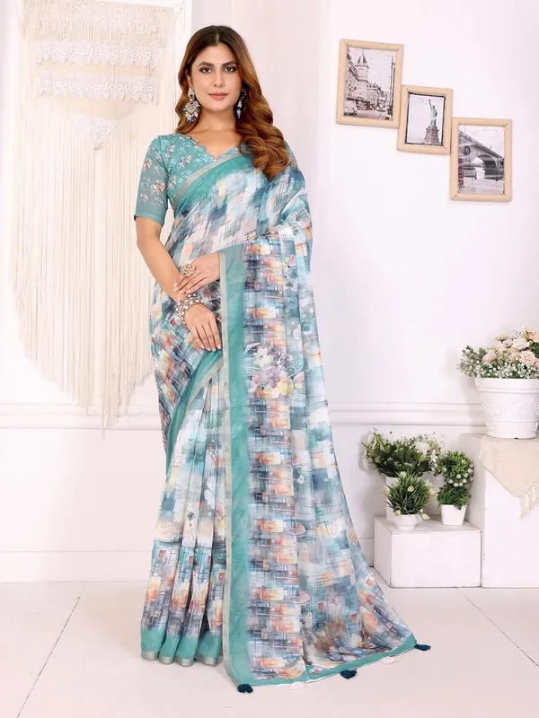 Women's_Elegant_Chanderi_Saree_with_Digital_Prints_|_Floral,_Leaf,_Geometric_&_Ethnic_Designs_|_Traditional,_Festive_&_Wedding_|_5.5m_Saree_+_0.8m_Blouse_(Aqua_Blue_with_Multi-color)
