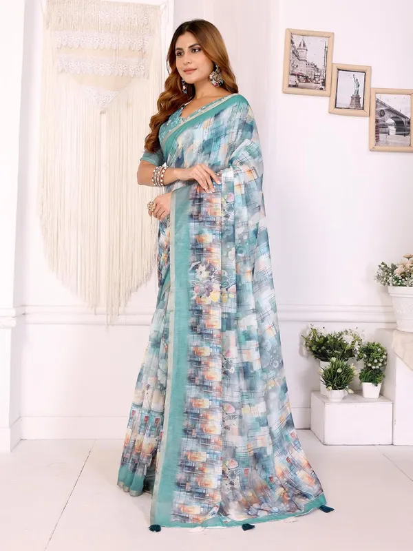 Women's_Elegant_Chanderi_Saree_with_Digital_Prints_|_Floral,_Leaf,_Geometric_&_Ethnic_Designs_|_Traditional,_Festive_&_Wedding_|_5.5m_Saree_+_0.8m_Blouse_(Aqua_Blue_with_Multi-color)