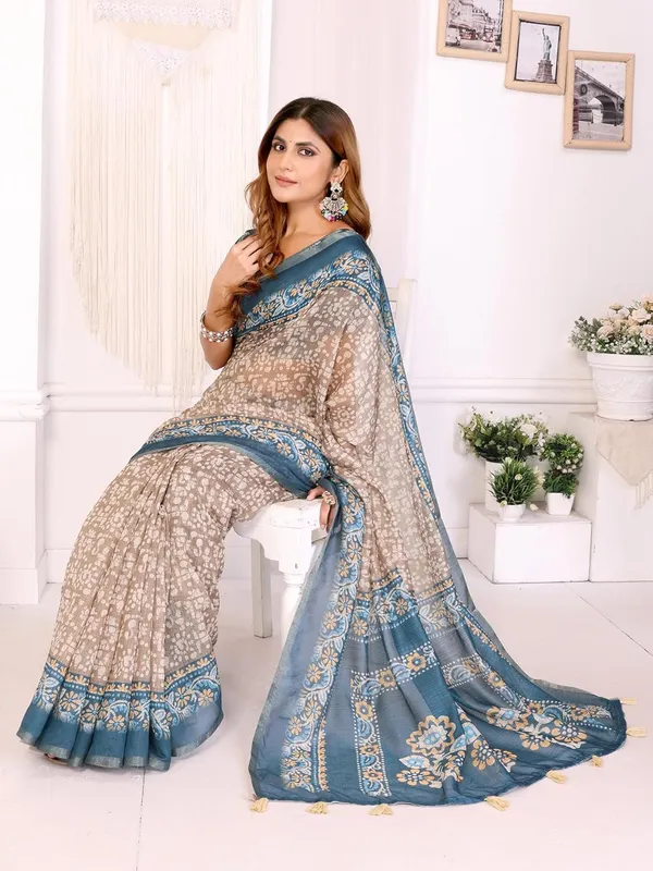 Women's_Elegant_Chanderi_Saree_with_Digital_Prints_|_Floral,_Leaf,_Geometric_&_Ethnic_Designs_|_Traditional,_Festive_&_Wedding_|_5.5m_Saree_+_0.8m_Blouse_(Beige_with_Teal_Blue)