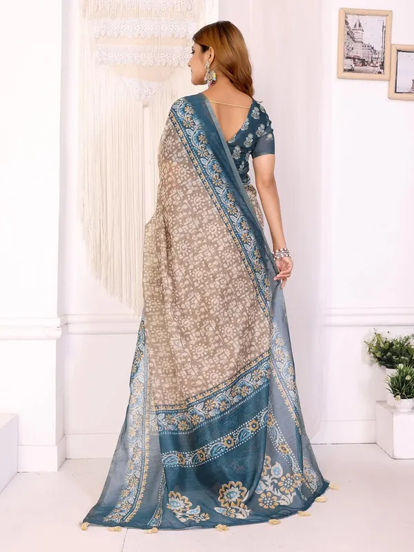 Women's_Elegant_Chanderi_Saree_with_Digital_Prints_|_Floral,_Leaf,_Geometric_&_Ethnic_Designs_|_Traditional,_Festive_&_Wedding_|_5.5m_Saree_+_0.8m_Blouse_(Beige_with_Teal_Blue)