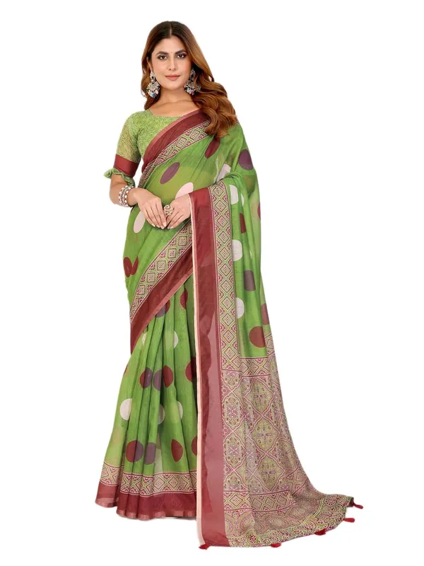 Women's_Elegant_Chanderi_Saree_with_Digital_Prints_|_Floral,_Leaf,_Geometric_&_Ethnic_Designs_|_Traditional,_Festive_&_Wedding_|_5.5m_Saree_+_0.8m_Blouse_(Green_with_Multi-color)