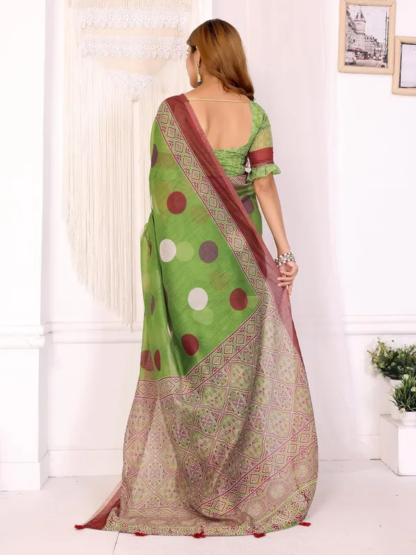 Women's_Elegant_Chanderi_Saree_with_Digital_Prints_|_Floral,_Leaf,_Geometric_&_Ethnic_Designs_|_Traditional,_Festive_&_Wedding_|_5.5m_Saree_+_0.8m_Blouse_(Green_with_Multi-color)