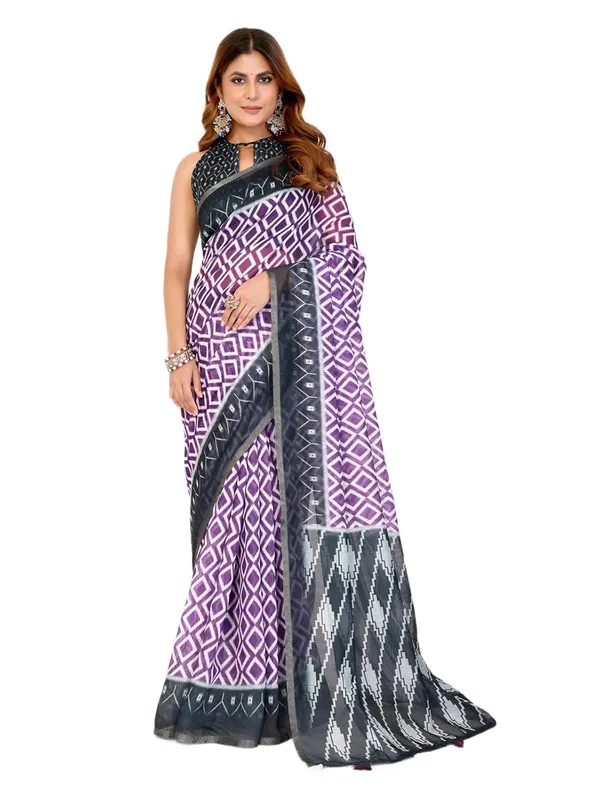 Women's_Elegant_Chanderi_Saree_with_Digital_Prints_|_Floral,_Leaf,_Geometric_&_Ethnic_Designs_|_Traditional,_Festive_&_Wedding_|_5.5m_Saree_+_0.8m_Blouse_(Purple_with_Black)