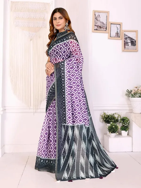 Women's_Elegant_Chanderi_Saree_with_Digital_Prints_|_Floral,_Leaf,_Geometric_&_Ethnic_Designs_|_Traditional,_Festive_&_Wedding_|_5.5m_Saree_+_0.8m_Blouse_(Purple_with_Black)
