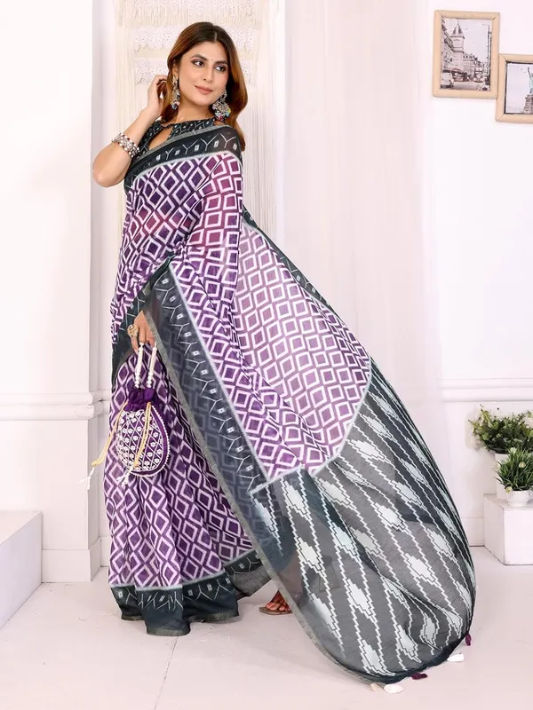 Women's_Elegant_Chanderi_Saree_with_Digital_Prints_|_Floral,_Leaf,_Geometric_&_Ethnic_Designs_|_Traditional,_Festive_&_Wedding_|_5.5m_Saree_+_0.8m_Blouse_(Purple_with_Black)