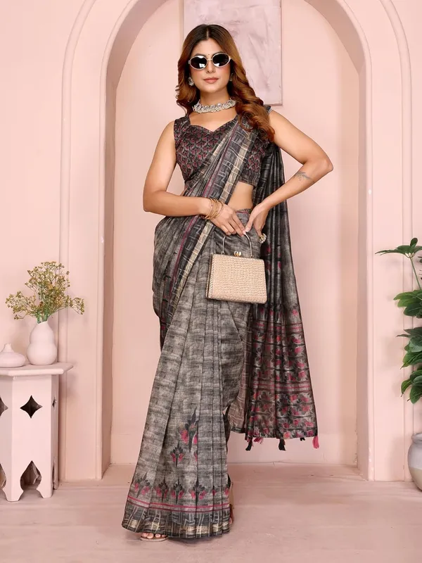Women's_Chanderi_Silk_Saree_with_Digital_Printed_for_Women_|_For_Traditional,_Festive_&_Wedding_|_5.5m_Saree_+_0.8m_Blouse_(Grey_&_Black_Floral)