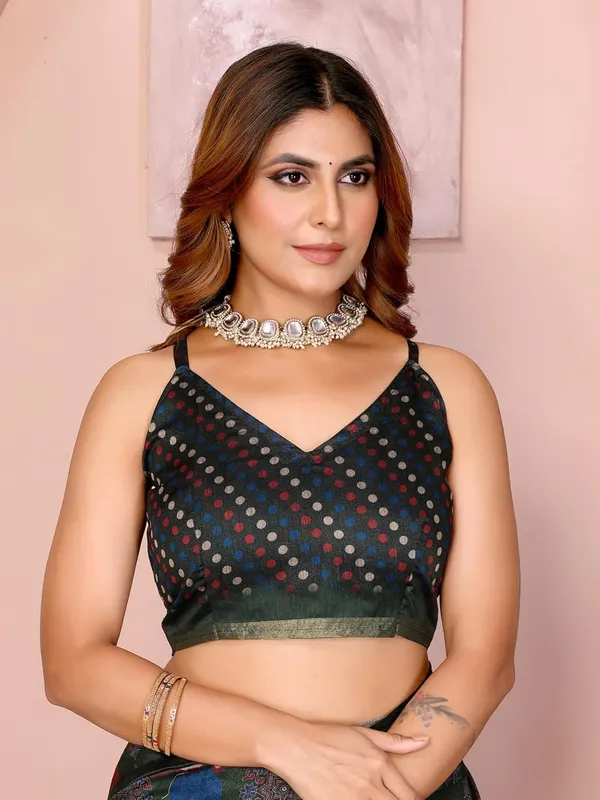 Women's_Chanderi_Silk_Saree_with_Digital_Printed_for_Women_|_For_Traditional,_Festive_&_Wedding_|_5.5m_Saree_+_0.8m_Blouse_(Dark_Green_Multicolor_Checkered)
