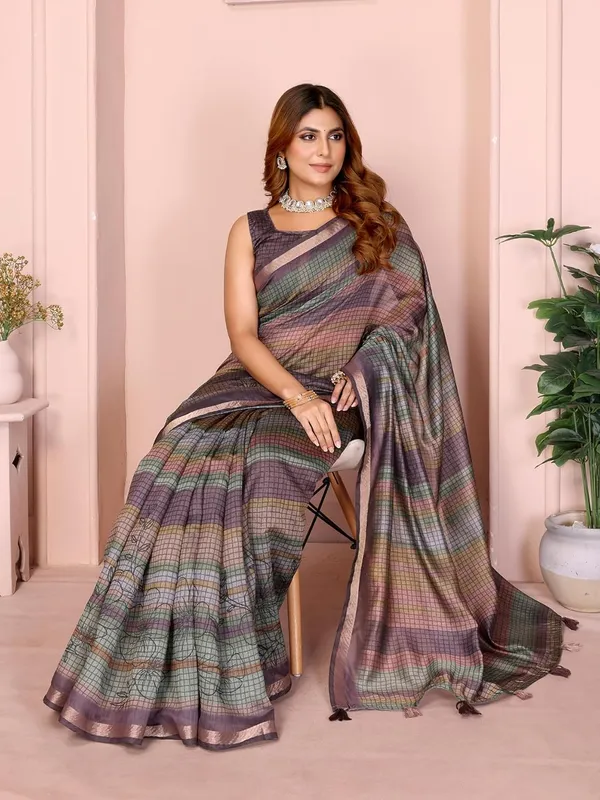 Women's_Chanderi_Silk_Saree_with_Digital_Printed_for_Women_|_For_Traditional,_Festive_&_Wedding_|_5.5m_Saree_+_0.8m_Blouse_(Pastel_Multicolor_Checked)