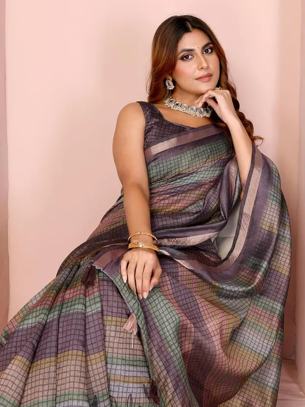 Women's_Chanderi_Silk_Saree_with_Digital_Printed_for_Women_|_For_Traditional,_Festive_&_Wedding_|_5.5m_Saree_+_0.8m_Blouse_(Pastel_Multicolor_Checked)