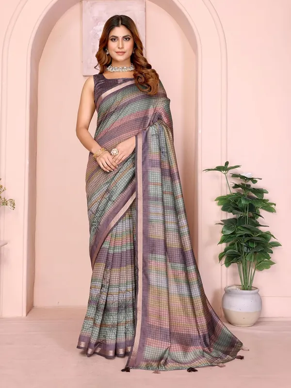 Women's_Chanderi_Silk_Saree_with_Digital_Printed_for_Women_|_For_Traditional,_Festive_&_Wedding_|_5.5m_Saree_+_0.8m_Blouse_(Pastel_Multicolor_Checked)