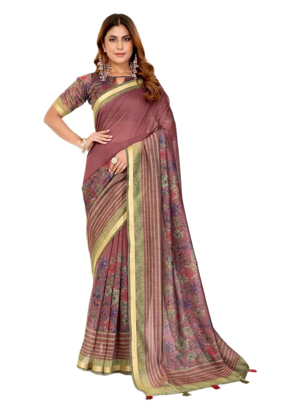 Women's_Chanderi_Silk_Saree_with_Digital_Printed_for_Women_|_For_Traditional,_Festive_&_Wedding_|_5.5m_Saree_+_0.8m_Blouse_(Maroon_&_Olive_Floral)