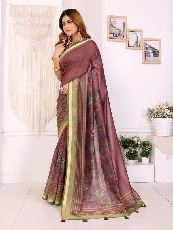 Women's_Chanderi_Silk_Saree_with_Digital_Printed_for_Women_|_For_Traditional,_Festive_&_Wedding_|_5.5m_Saree_+_0.8m_Blouse_(Maroon_&_Olive_Floral)