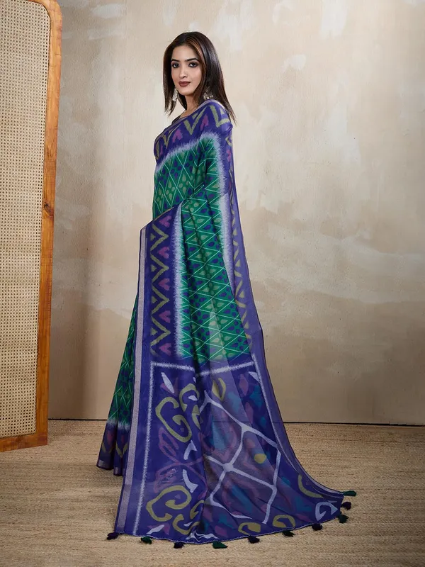 Women's_Chanderi_Silk_Saree_with_Digital_Printed_for_Women_|_For_Traditional,_Festive_&_Wedding_|_5.5m_Saree_+_0.8m_Blouse_(Blue_&_Green_Ikat)