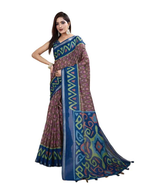 Women's_Chanderi_Silk_Saree_with_Digital_Printed_for_Women_|_For_Traditional,_Festive_&_Wedding_|_5.5m_Saree_+_0.8m_Blouse_(Brown_&_Blue_Ikat)