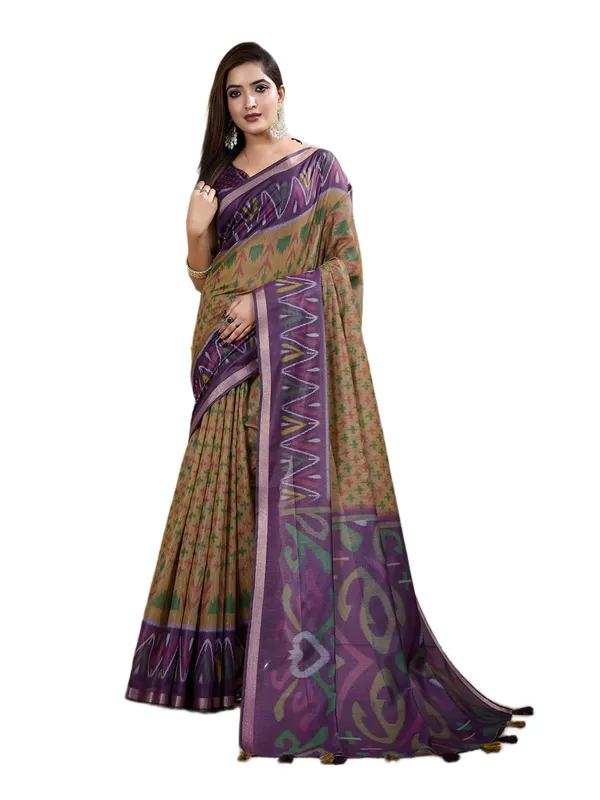 Women's_Chanderi_Silk_Saree_with_Digital_Printed_for_Women_|_For_Traditional,_Festive_&_Wedding_|_5.5m_Saree_+_0.8m_Blouse_(Olive_&_Purple_Ikat)