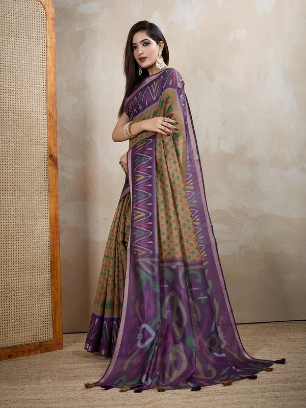 Women's_Chanderi_Silk_Saree_with_Digital_Printed_for_Women_|_For_Traditional,_Festive_&_Wedding_|_5.5m_Saree_+_0.8m_Blouse_(Olive_&_Purple_Ikat)