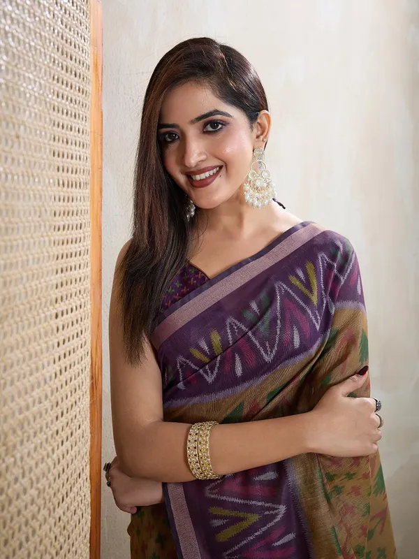 Women's_Chanderi_Silk_Saree_with_Digital_Printed_for_Women_|_For_Traditional,_Festive_&_Wedding_|_5.5m_Saree_+_0.8m_Blouse_(Olive_&_Purple_Ikat)