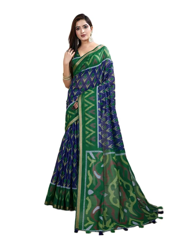 Women's_Chanderi_Silk_Saree_with_Digital_Printed_for_Women_|_For_Traditional,_Festive_&_Wedding_|_5.5m_Saree_+_0.8m_Blouse_(Green_&_Blue_Ikat)