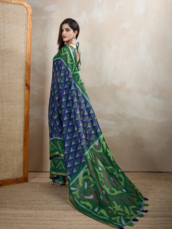Women's_Chanderi_Silk_Saree_with_Digital_Printed_for_Women_|_For_Traditional,_Festive_&_Wedding_|_5.5m_Saree_+_0.8m_Blouse_(Green_&_Blue_Ikat)