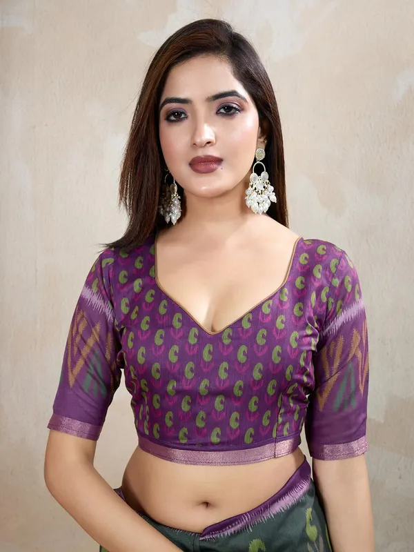 Women's_Chanderi_Silk_Saree_with_Digital_Printed_for_Women_|_For_Traditional,_Festive_&_Wedding_|_5.5m_Saree_+_0.8m_Blouse_(Dark_Green_&_Purple_Ikat)
