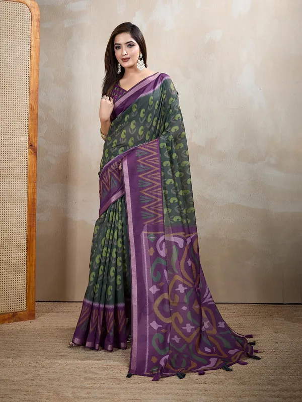 Women's_Chanderi_Silk_Saree_with_Digital_Printed_for_Women_|_For_Traditional,_Festive_&_Wedding_|_5.5m_Saree_+_0.8m_Blouse_(Dark_Green_&_Purple_Ikat)
