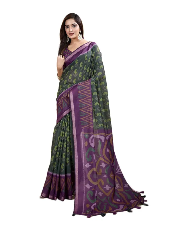 Women's_Chanderi_Silk_Saree_with_Digital_Printed_for_Women_|_For_Traditional,_Festive_&_Wedding_|_5.5m_Saree_+_0.8m_Blouse_(Dark_Green_&_Purple_Ikat)