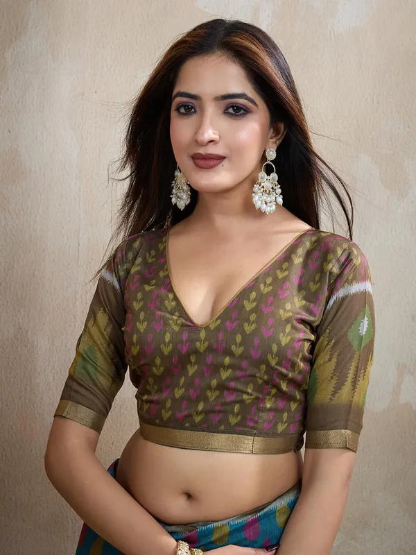 Women's_Chanderi_Silk_Saree_with_Digital_Printed_for_Women_|_For_Traditional,_Festive_&_Wedding_|_5.5m_Saree_+_0.8m_Blouse_(Teal_Blue_&_Olive_Green_Ikat)