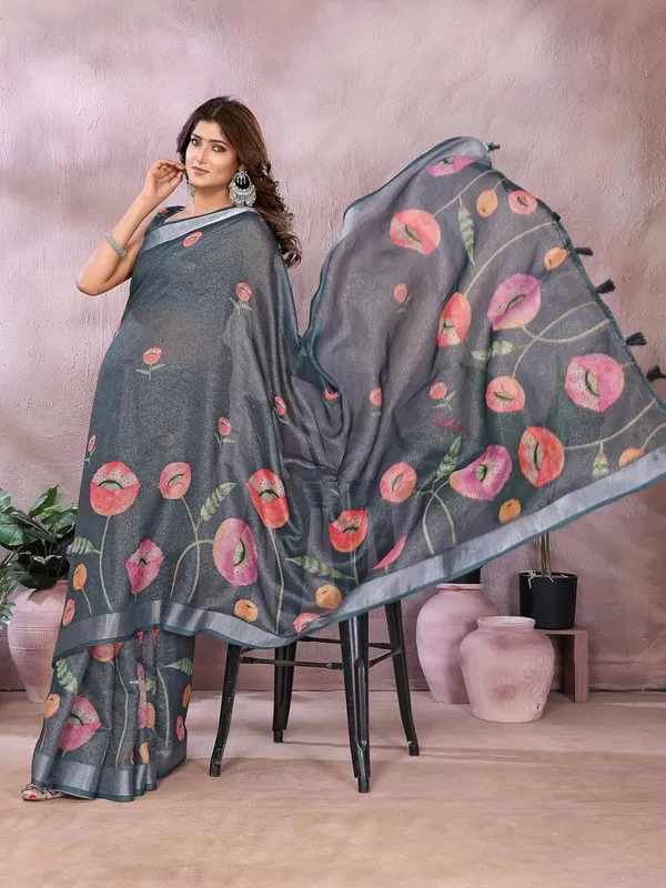 Women's_Linen_Shimmer_Floral_Saree_for_Women_|_Lightweight_Printed_Linen-Shimmer_Sarees_|_For_Traditional,_Festive_&_Wedding_|_5.5m_Saree_+_0.8m_Blouse_(Grey_Floral)