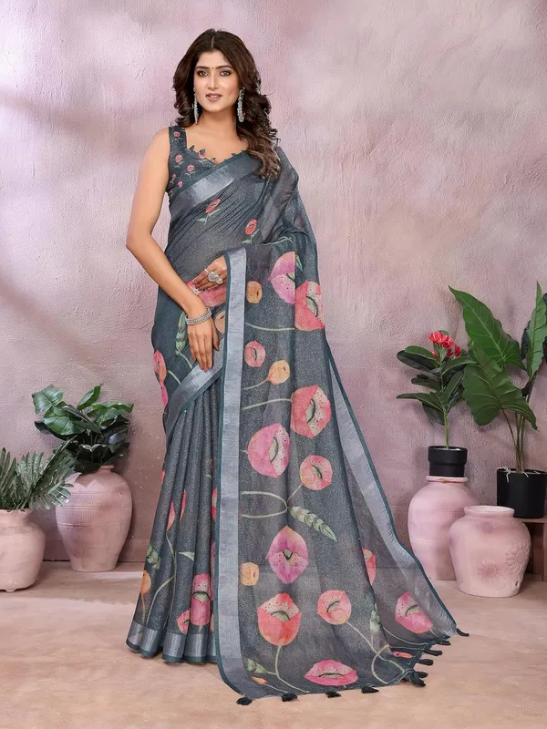 Women's_Linen_Shimmer_Floral_Saree_for_Women_|_Lightweight_Printed_Linen-Shimmer_Sarees_|_For_Traditional,_Festive_&_Wedding_|_5.5m_Saree_+_0.8m_Blouse_(Grey_Floral)