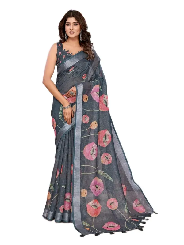 Women's_Linen_Shimmer_Floral_Saree_for_Women_|_Lightweight_Printed_Linen-Shimmer_Sarees_|_For_Traditional,_Festive_&_Wedding_|_5.5m_Saree_+_0.8m_Blouse_(Grey_Floral)