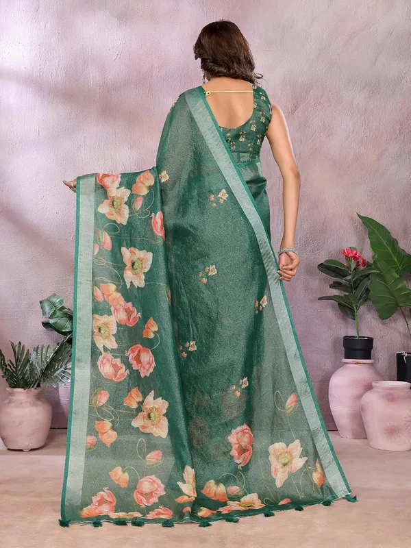 Women's_Linen_Shimmer_Floral_Saree_for_Women_|_Lightweight_Printed_Linen-Shimmer_Sarees_|_For_Traditional,_Festive_&_Wedding_|_5.5m_Saree_+_0.8m_Blouse_(Green_Floral)