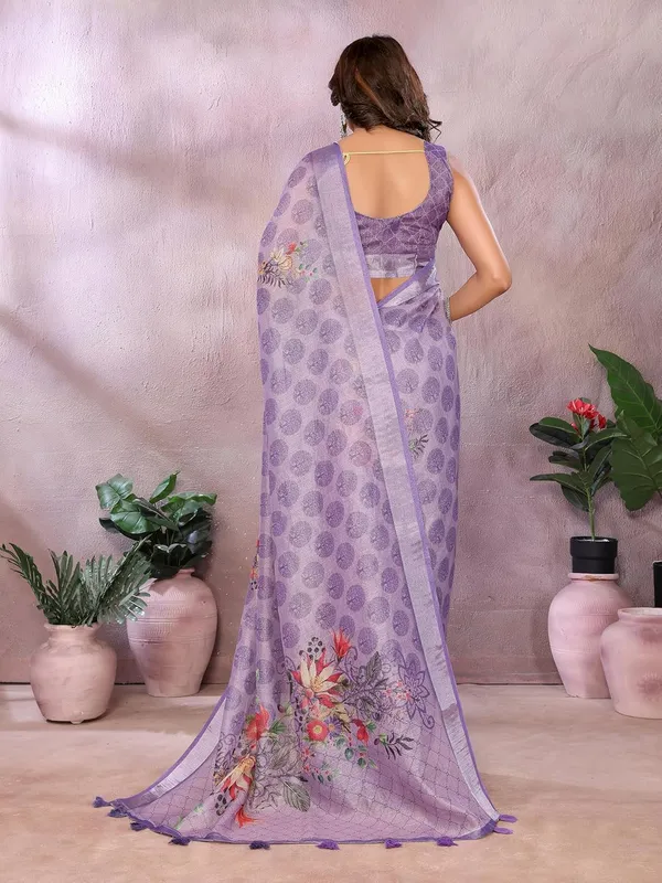 Women's_Linen_Shimmer_Floral_Saree_for_Women_|_Lightweight_Printed_Linen-Shimmer_Sarees_|_For_Traditional,_Festive_&_Wedding_|_5.5m_Saree_+_0.8m_Blouse_(Lavender_Floral)